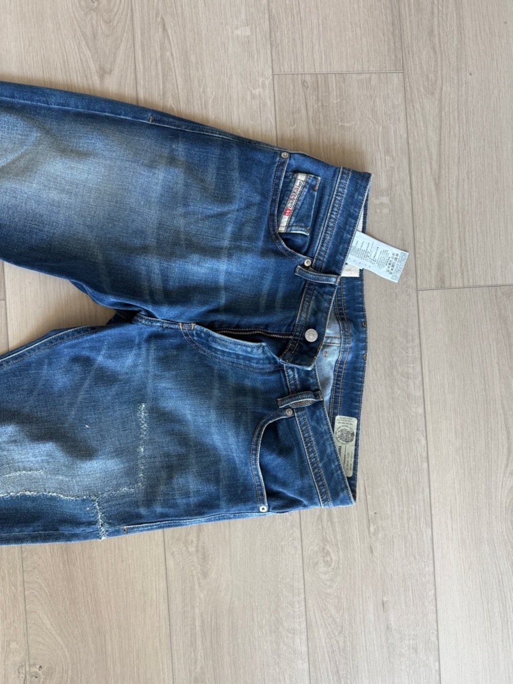 Diesel Straight Fit Distressed Dark Blue Jeans